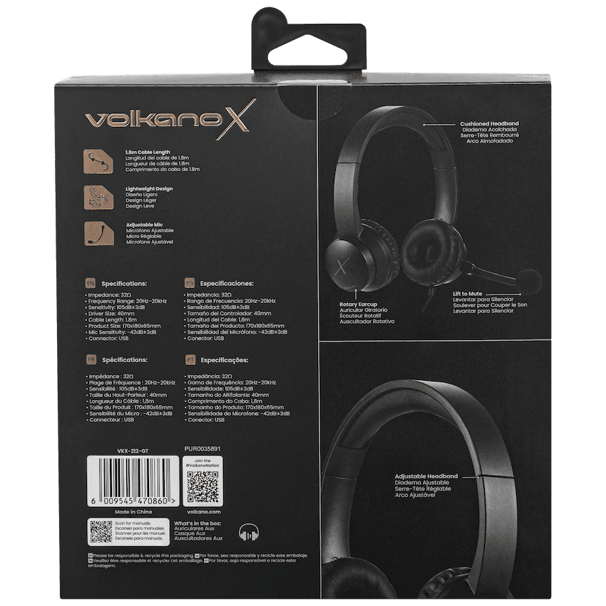 VolkanoX Chat Mk2 Series Wired USB Headset - Graphite
