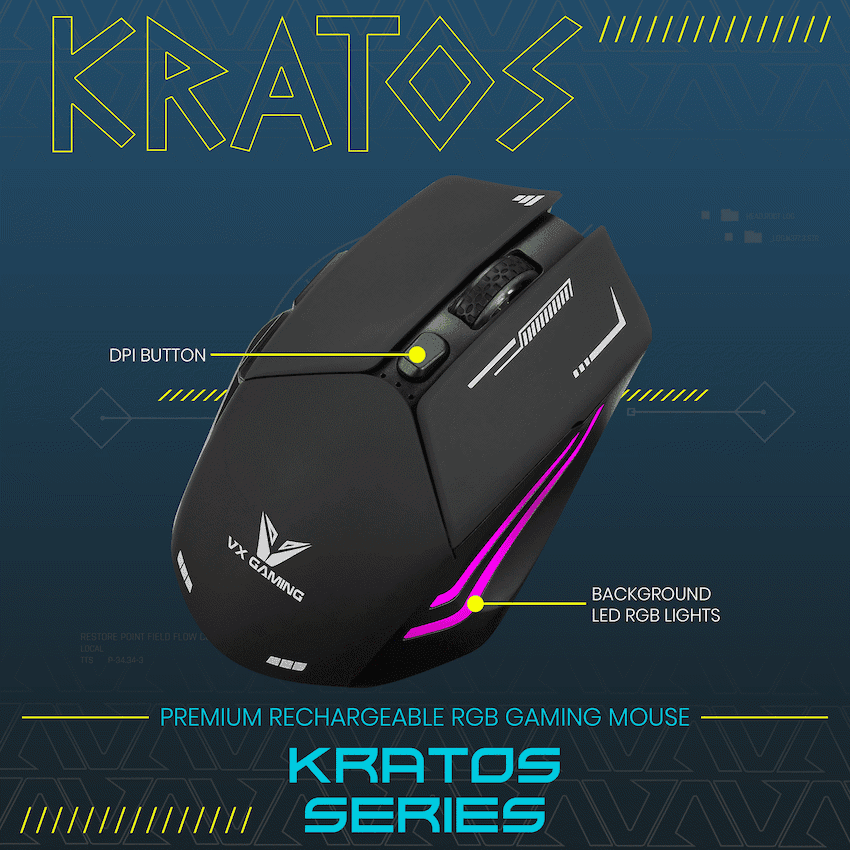 VX Gaming Kratos Series Wireless Rechargeable RGB Gaming Mouse