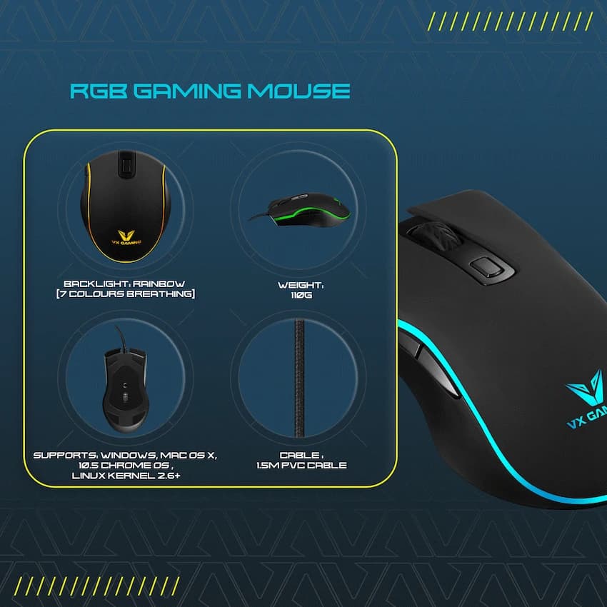 VX Gaming Hypnos Series Gaming Mouse with Rainbow Lighting