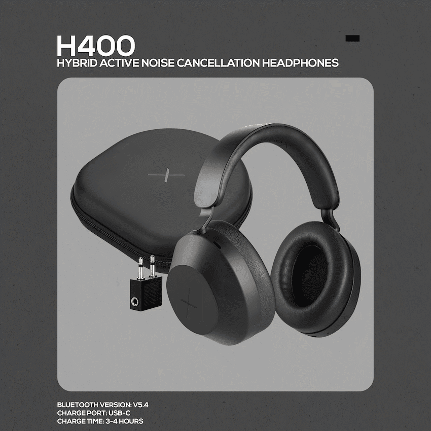 VolkanoX H400 Hybrid Active Noise Cancellation Headphones - Black