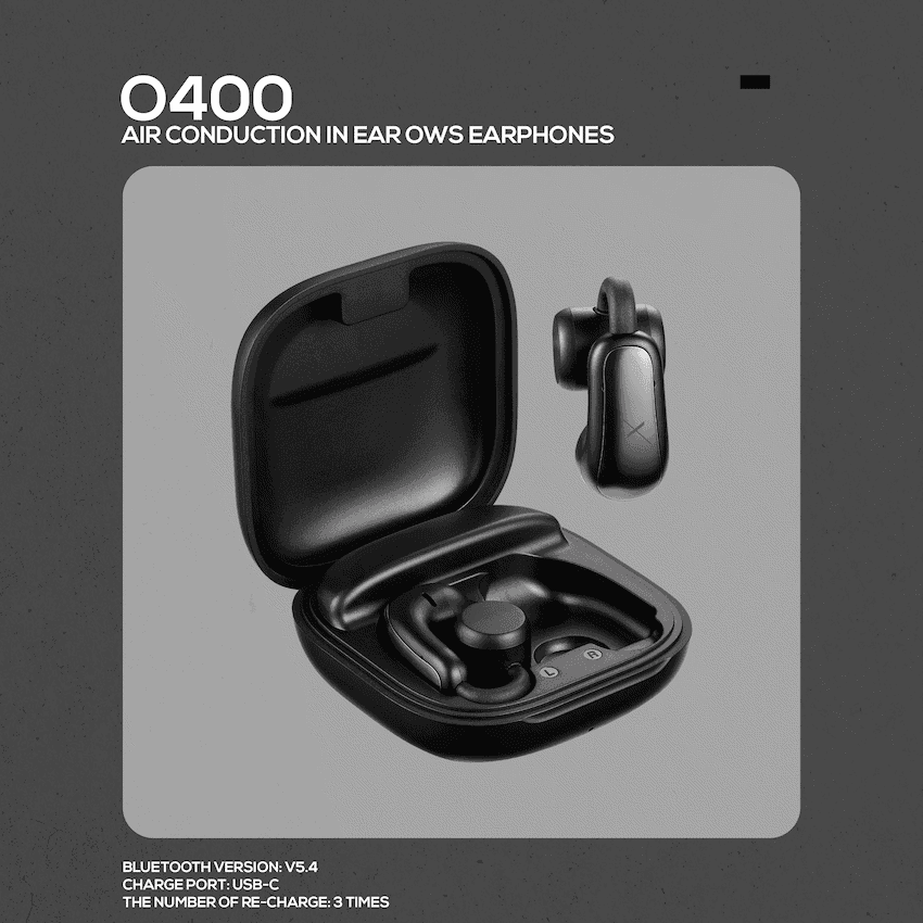 VolkanoX O400 Air Conduction In-Ear OWS Earphones - Black