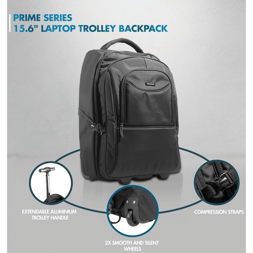 Kingsons Prime 15.6" Laptop Trolley Backpack - Black