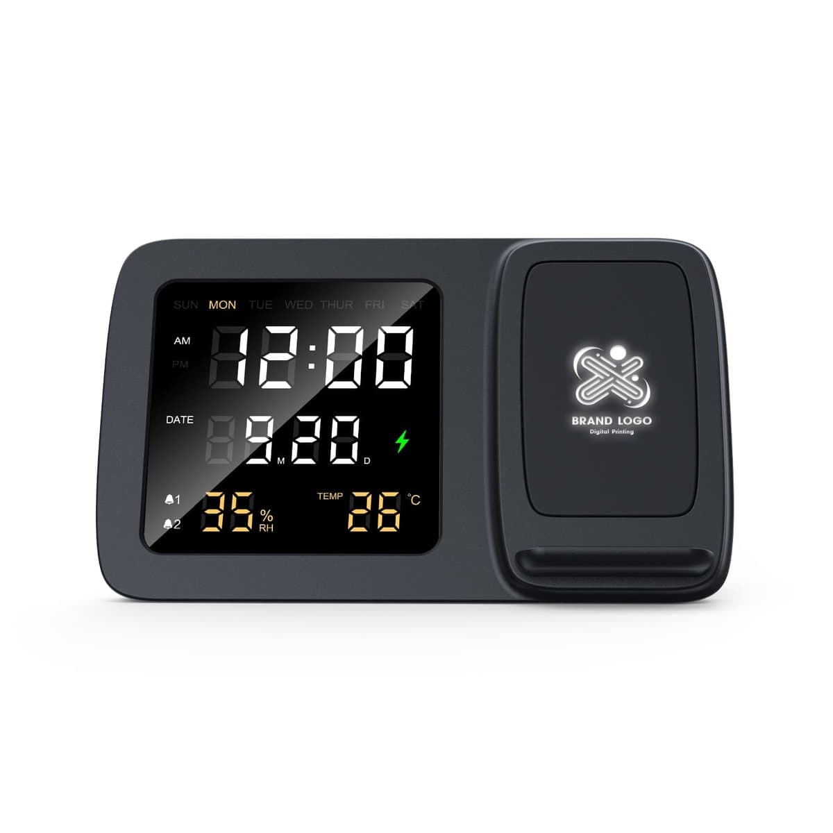 RISE - Giftology Digital Alarm Clock & Wireless Charger - Black