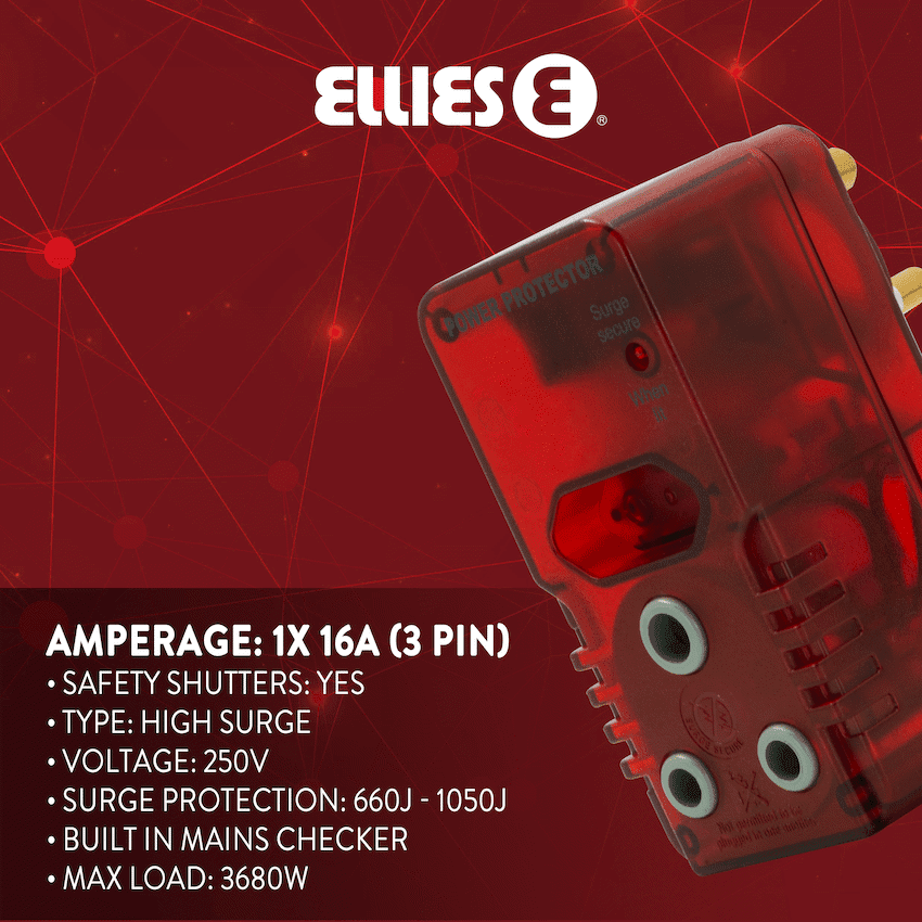 Ellies High Surge Adaptor 1x 5a (Euro), 1x 16a (3-Pin)