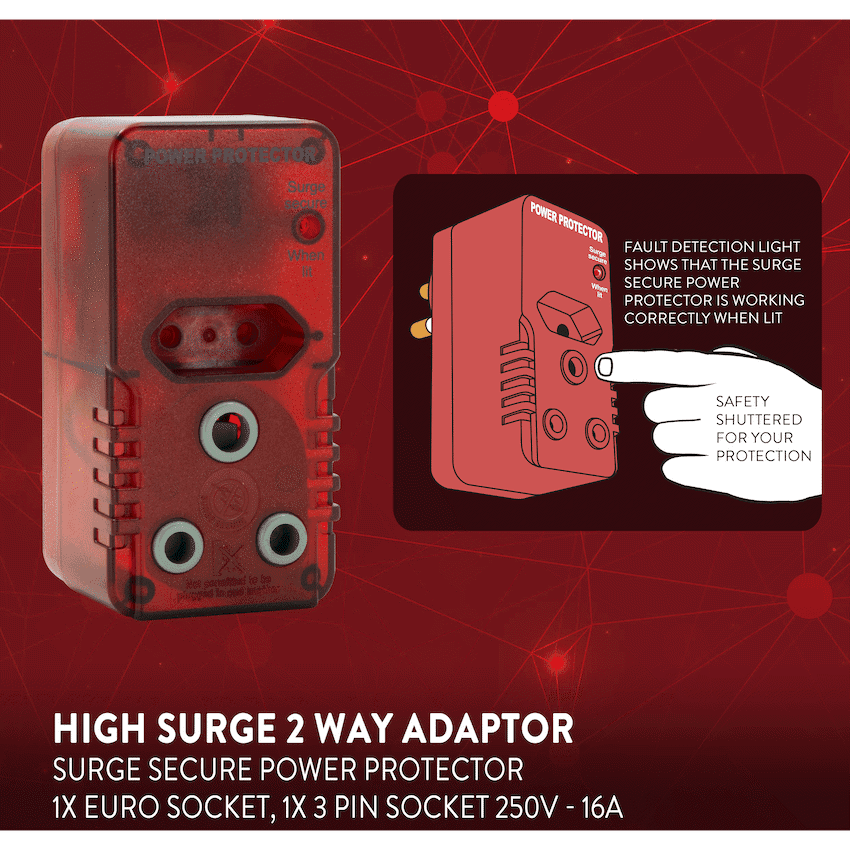 Ellies High Surge Adaptor 1x 5a (Euro), 1x 16a (3-Pin)