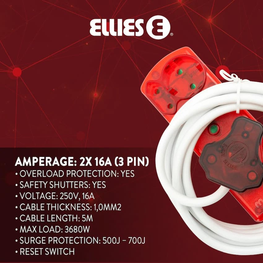 Ellies 4 Way High Surge Extension Lead - 3M