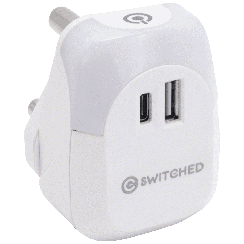 Switched Halo Fast Charge Power Adaptor, USB and Type-C Ports, Output 20w - Soft Touch Night Light