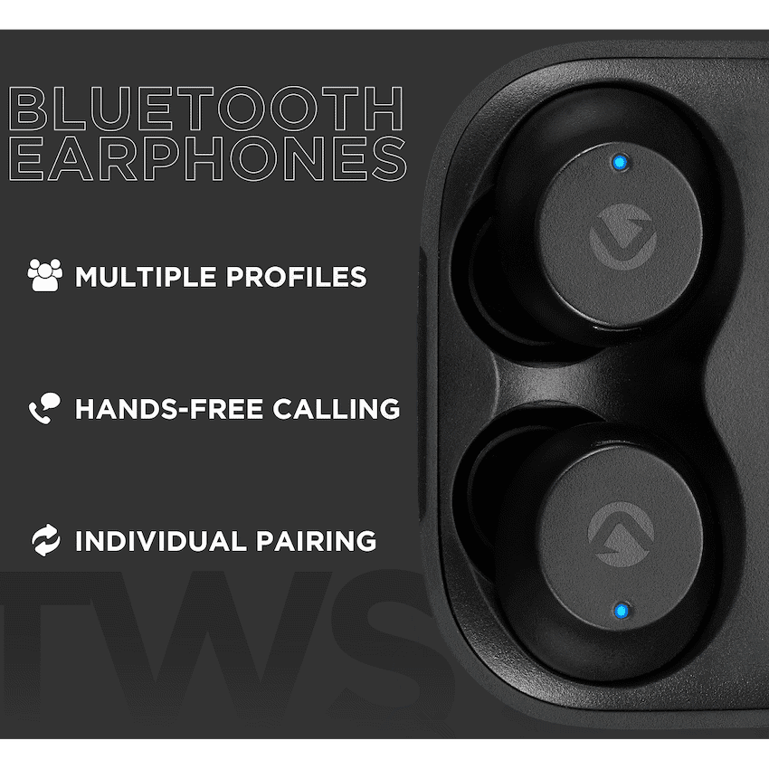 Volkano Taurus Series 2.0 True Wireless Earphones with Charging Case - Black