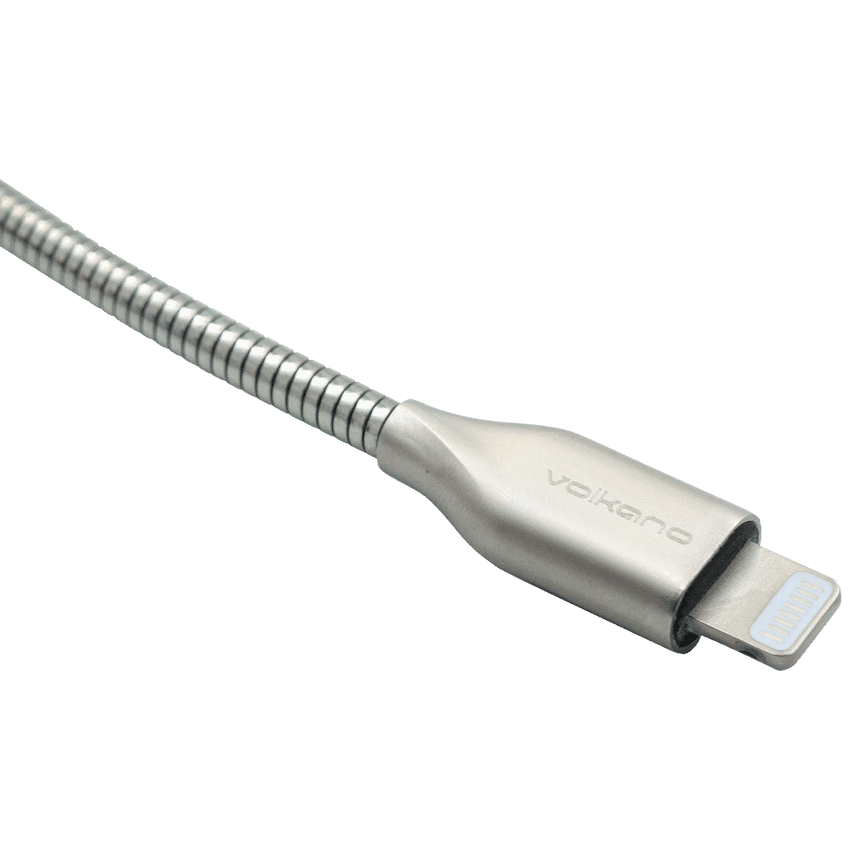 Volkano Iron Series Round Metallic Spring MFI Lightning Cable 1.2m - Silver