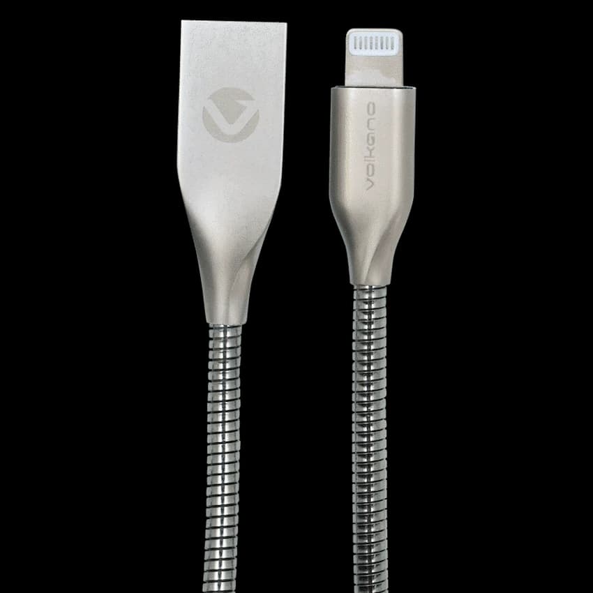 Volkano Iron Series Round Metallic Spring MFI Lightning Cable 1.2m - Silver