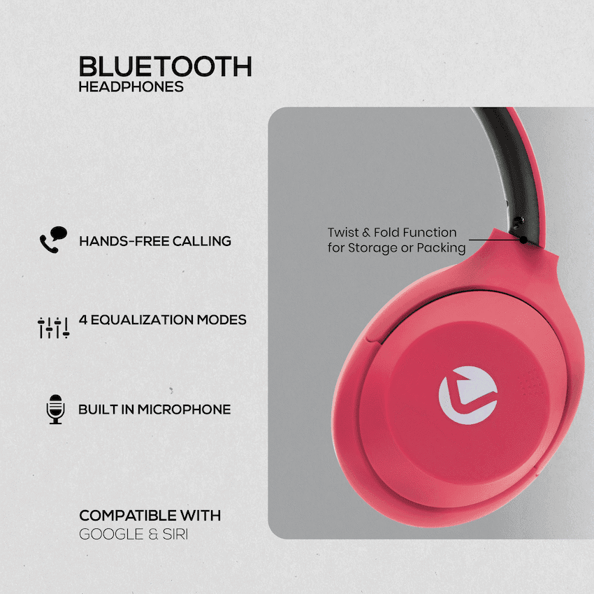 Volkano Cosmic 2 Series Bluetooth Headphones - Red