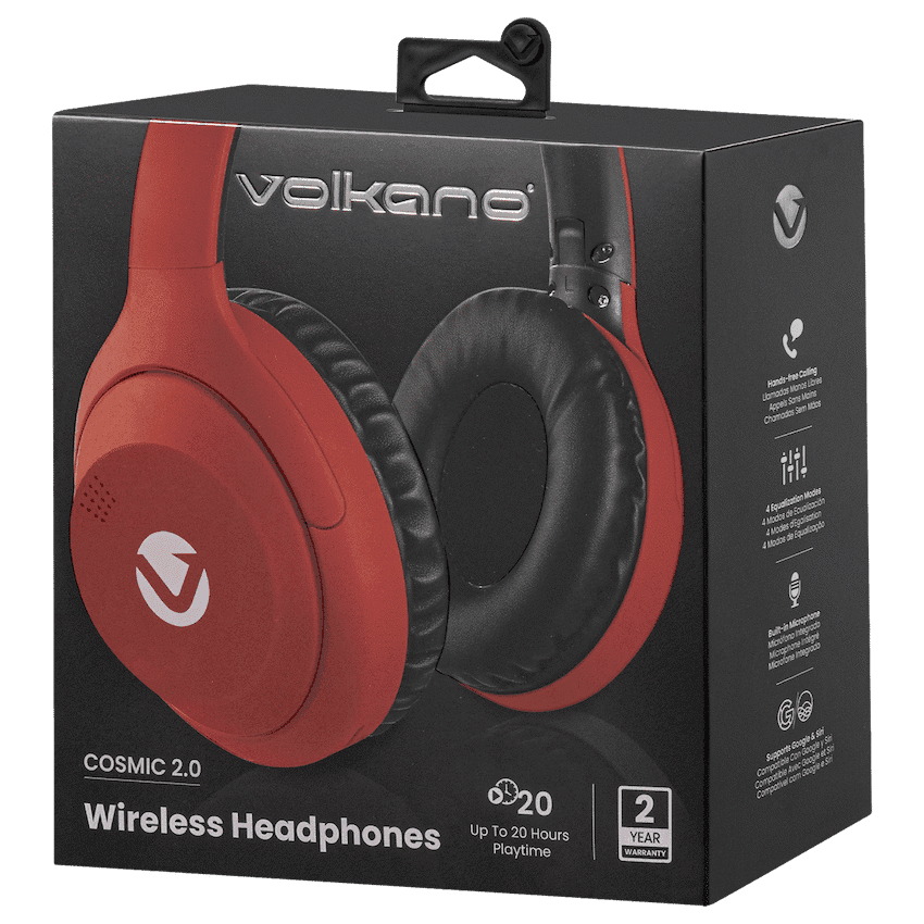 Volkano Cosmic 2 Series Bluetooth Headphones - Red