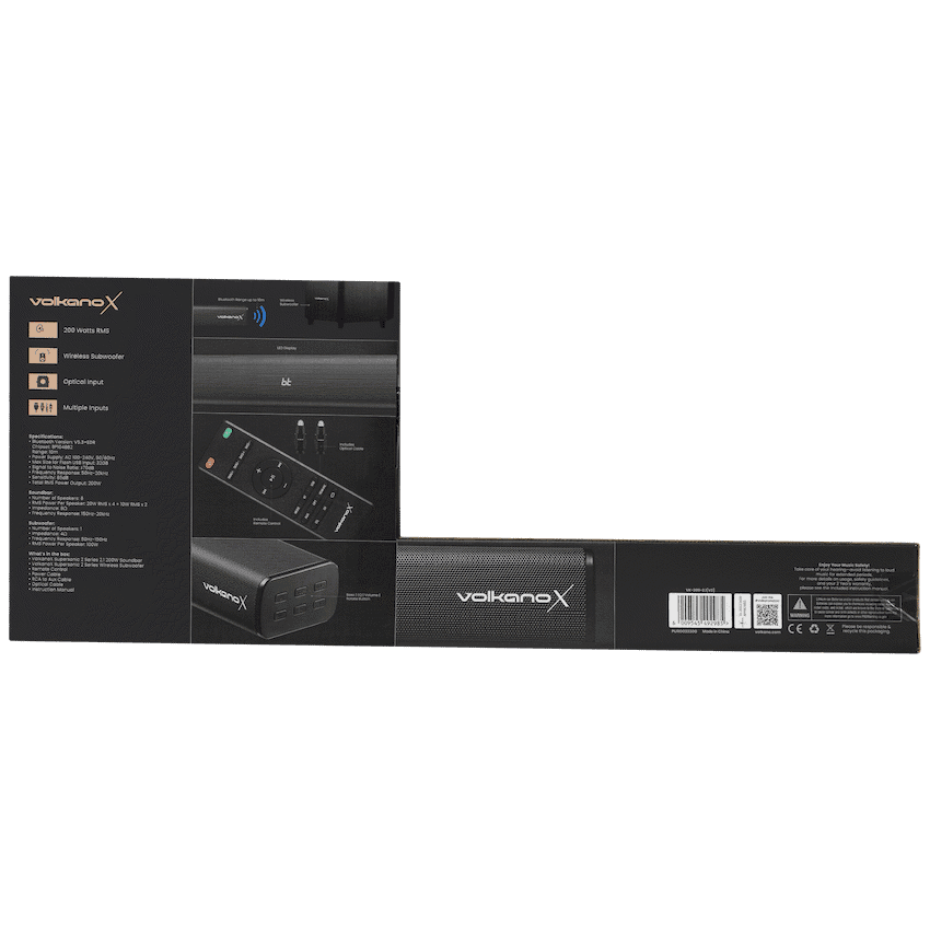VolkanoX Supersonic 2 Series 2.1 200w Soundbar System with Wireless Subwoofer - Black