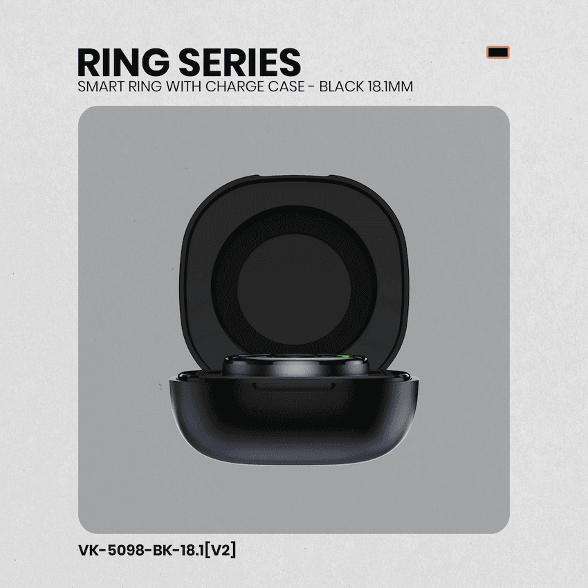 Volkano Ring Series Smart Ring with Charge Case - Black 18.1mm