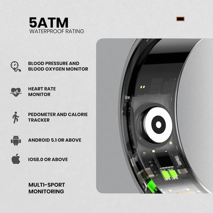 Volkano Ring Series Smart Ring with Charge Case - Black 18.1mm