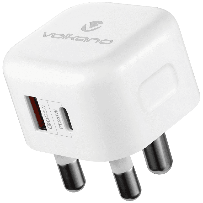 Volkano Robust Series 3-Pin SA to 20w PD + QC 3.0 Wall Charger