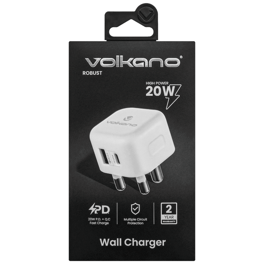 Volkano Robust Series 3-Pin SA to 20w PD + QC 3.0 Wall Charger