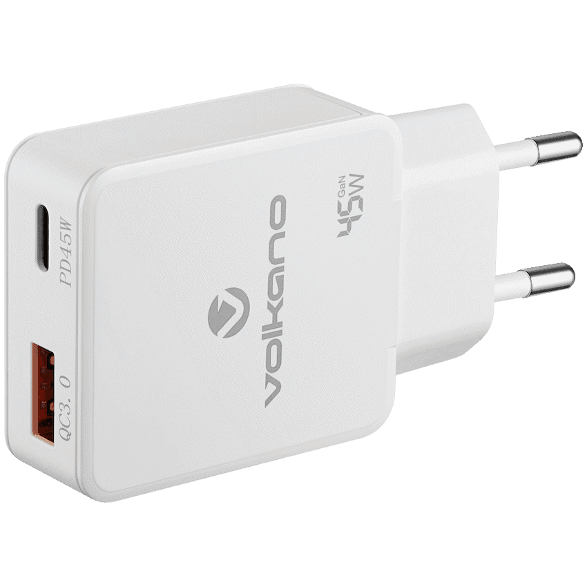 Volkano Potent Plus series 45W GaN Compact Dual USB and USB-C PD Wall Charger
