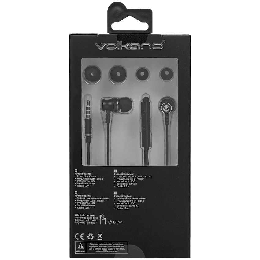 Volkano Earphones with Mic - STANNIC SERIES - Black