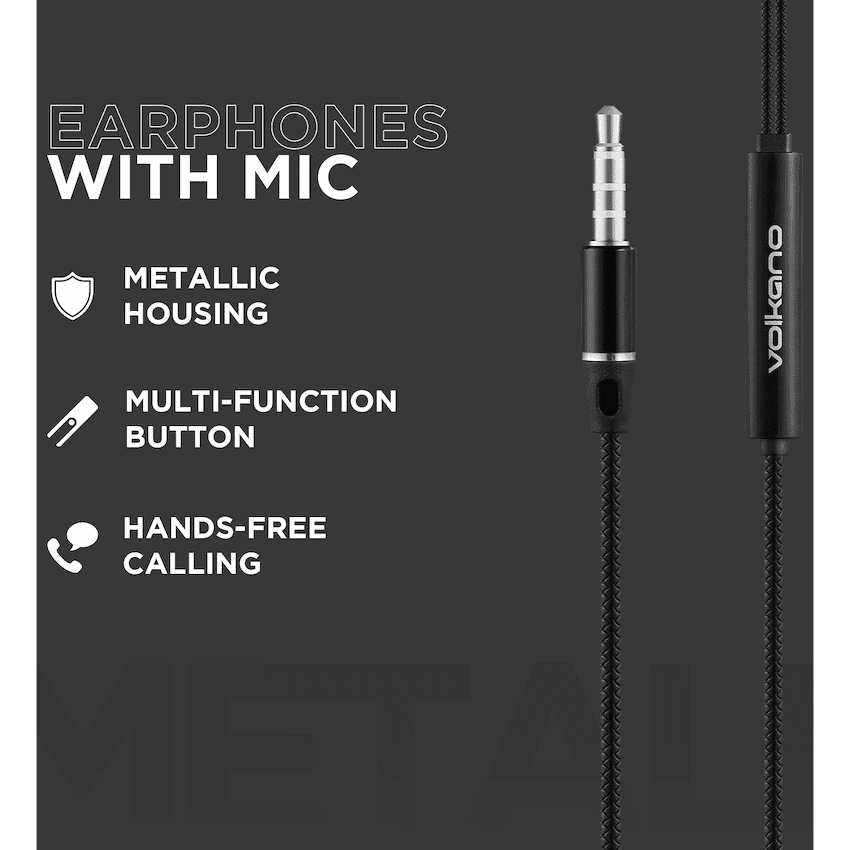 Volkano Earphones with Mic - STANNIC SERIES - Black