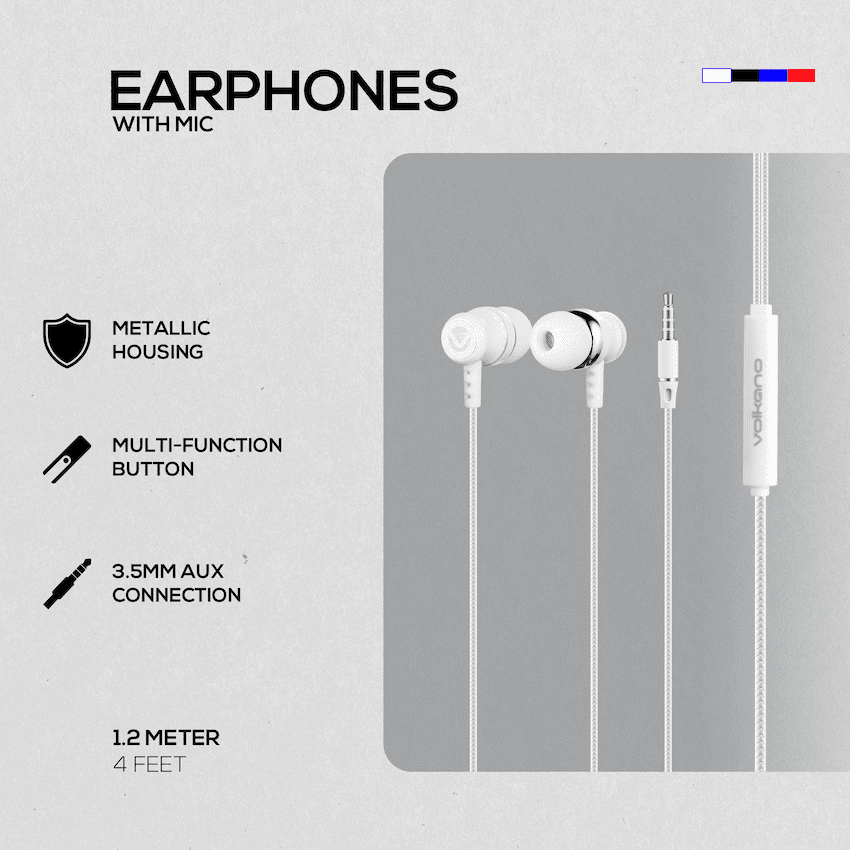 Volkano Earphones with Mic - Stannic Series - White