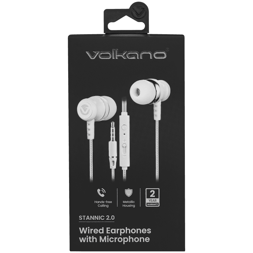 Volkano Earphones with Mic - Stannic Series - White