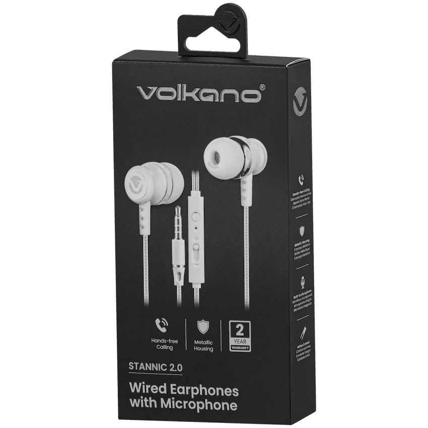 Volkano Earphones with Mic - Stannic Series - White