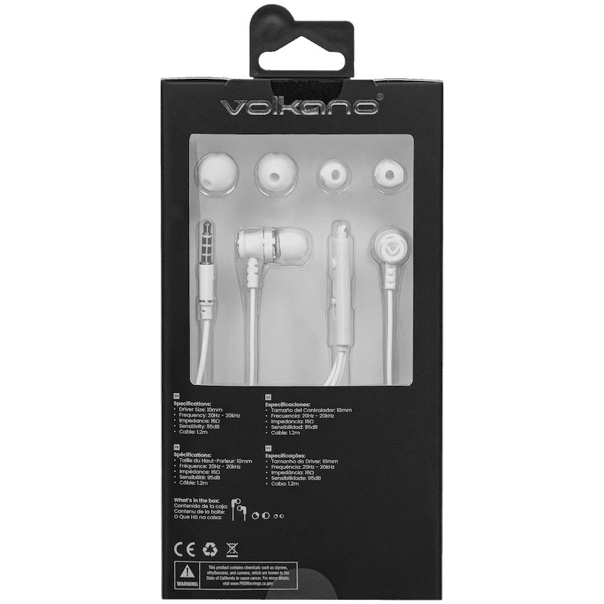 Volkano Earphones with Mic - Stannic Series - White