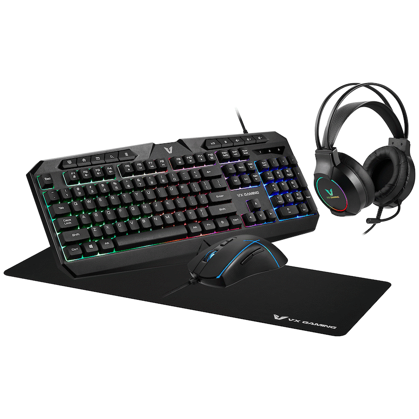 VX Gaming Heracles Series 4-in-1 Combo KB, Mouse, Mousepad, Headset