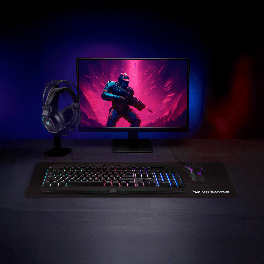 VX Gaming Heracles Series 4-in-1 Combo KB, Mouse, Mousepad, Headset