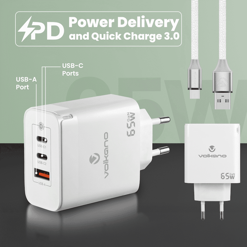 Volkano Potent Trio 65w GaN 3 Port Wall Charger