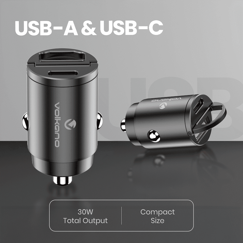 Volkano Obscurix Series 30w PD Dual USB-A and USB-C Ultra Small Car Charger