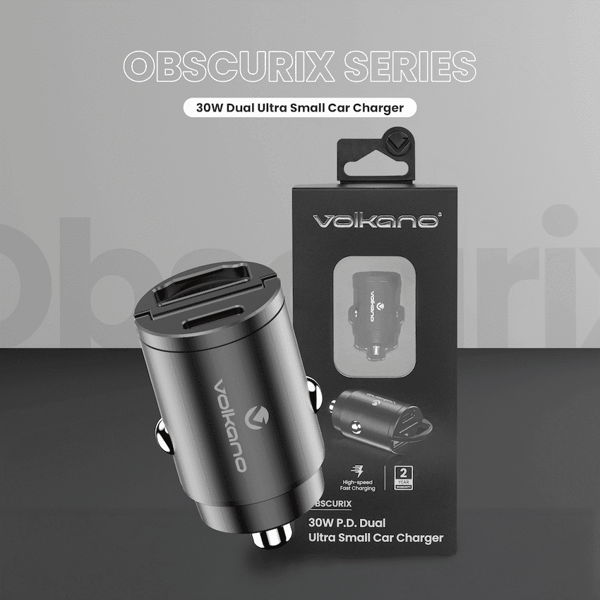 Volkano Obscurix Series 30w PD Dual USB-A and USB-C Ultra Small Car Charger