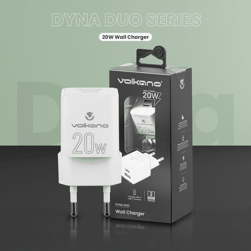 Volkano Dyna Duo 20w PD + QC 3.0 Wall Charger