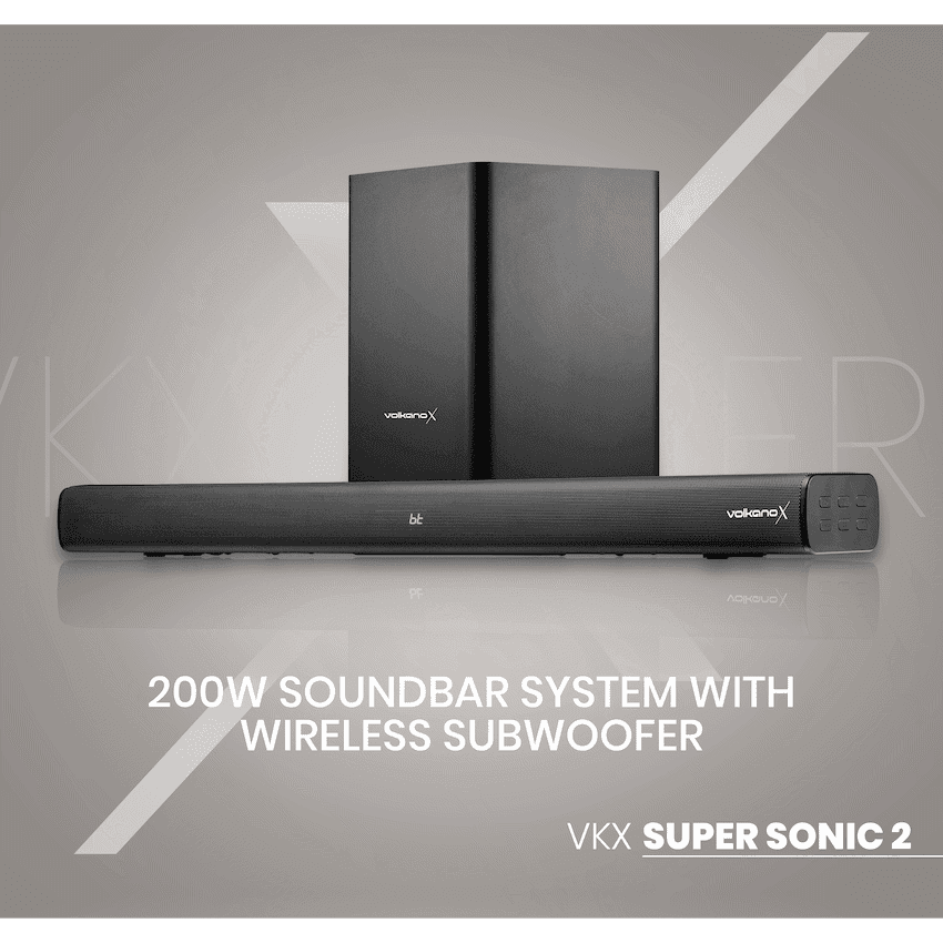 VolkanoX Supersonic 2 Series 2.1 200w Soundbar System with Wireless Subwoofer - Black