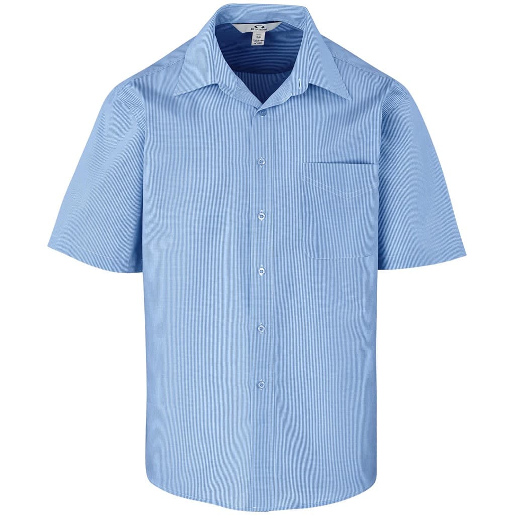 Mens Short Sleeve Micro Check Shirt – Light Blue