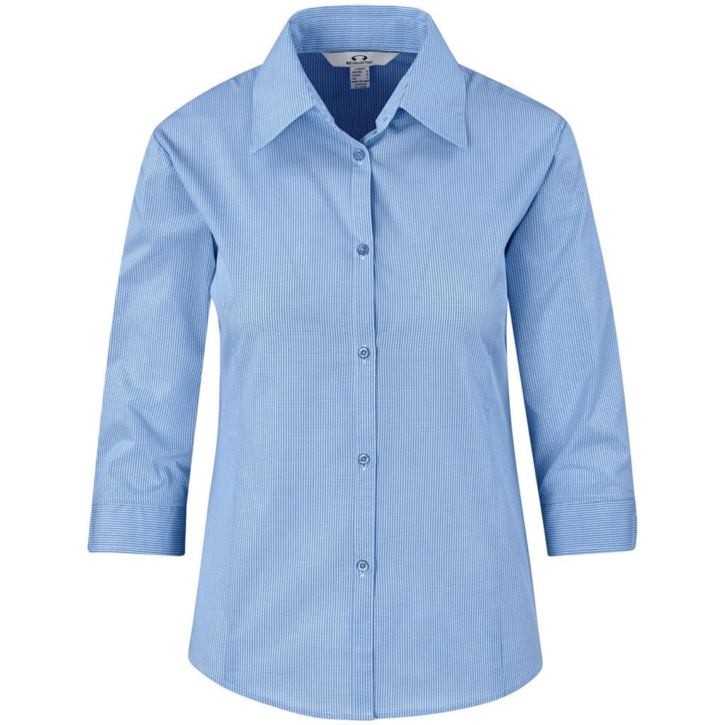 Ladies 3/4 Sleeve Micro Check Shirt – Light Blue