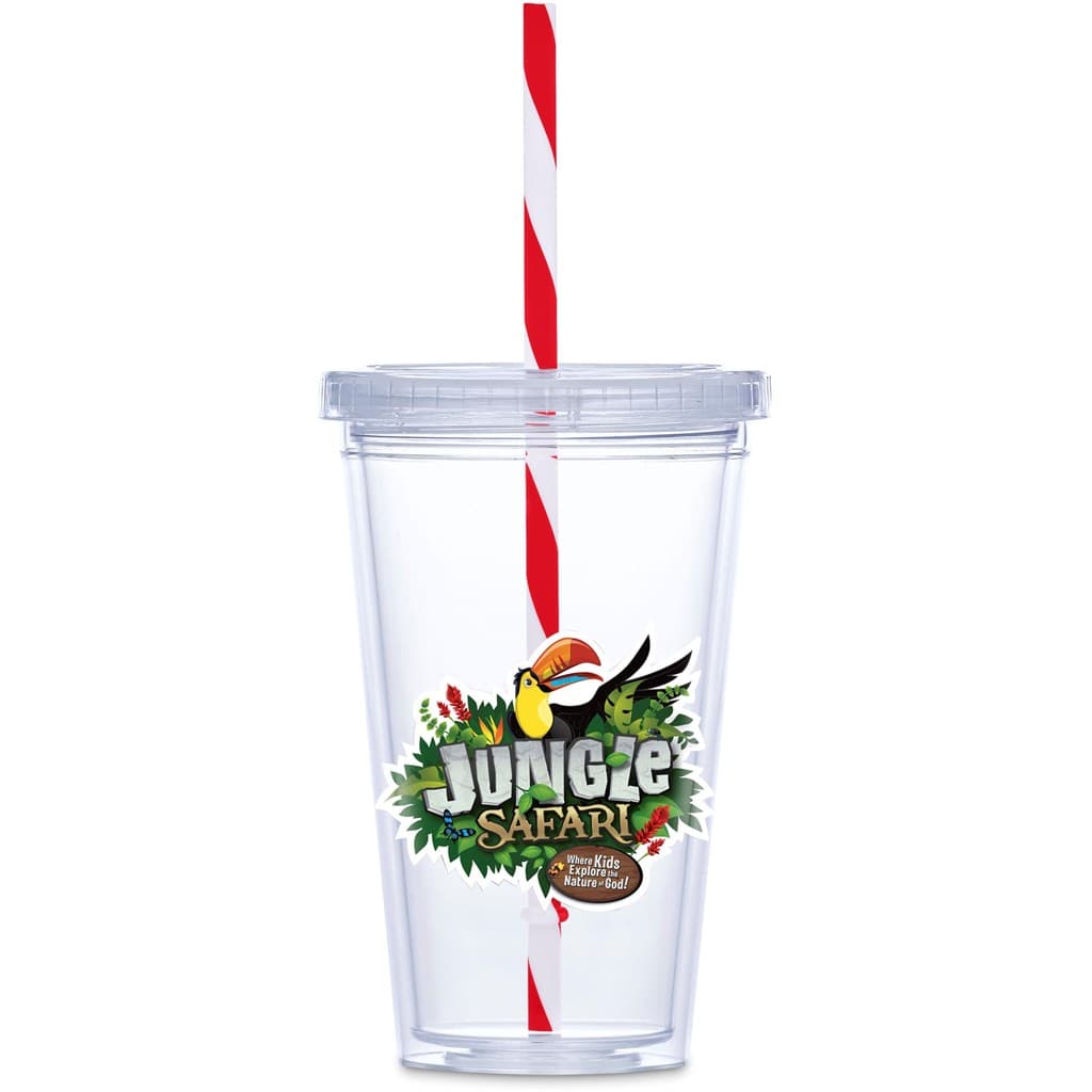 Malibu Double-Wall Plastic Tumbler & Straw – 470ml – Red