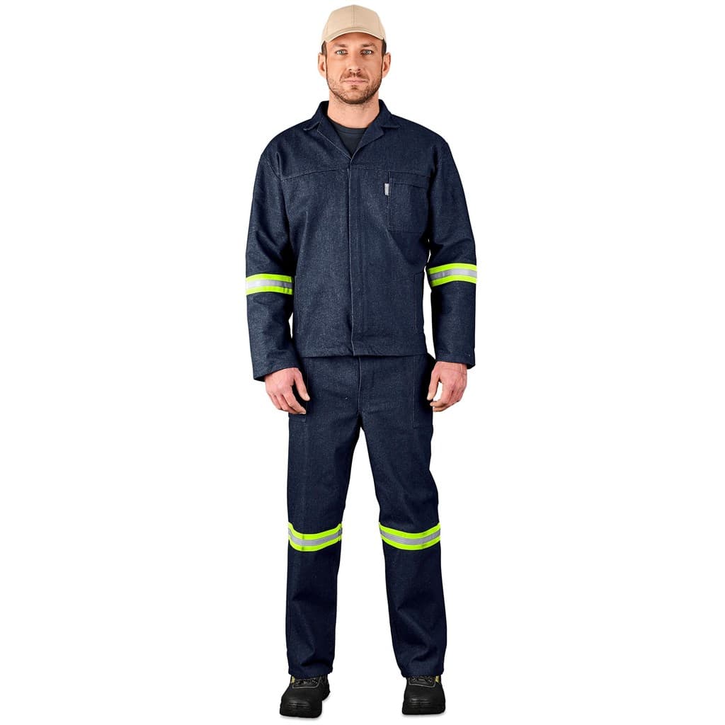 Vintage 100% Cotton Denim Conti Suit – Reflective Arms, Legs & Back – Yellow Tape