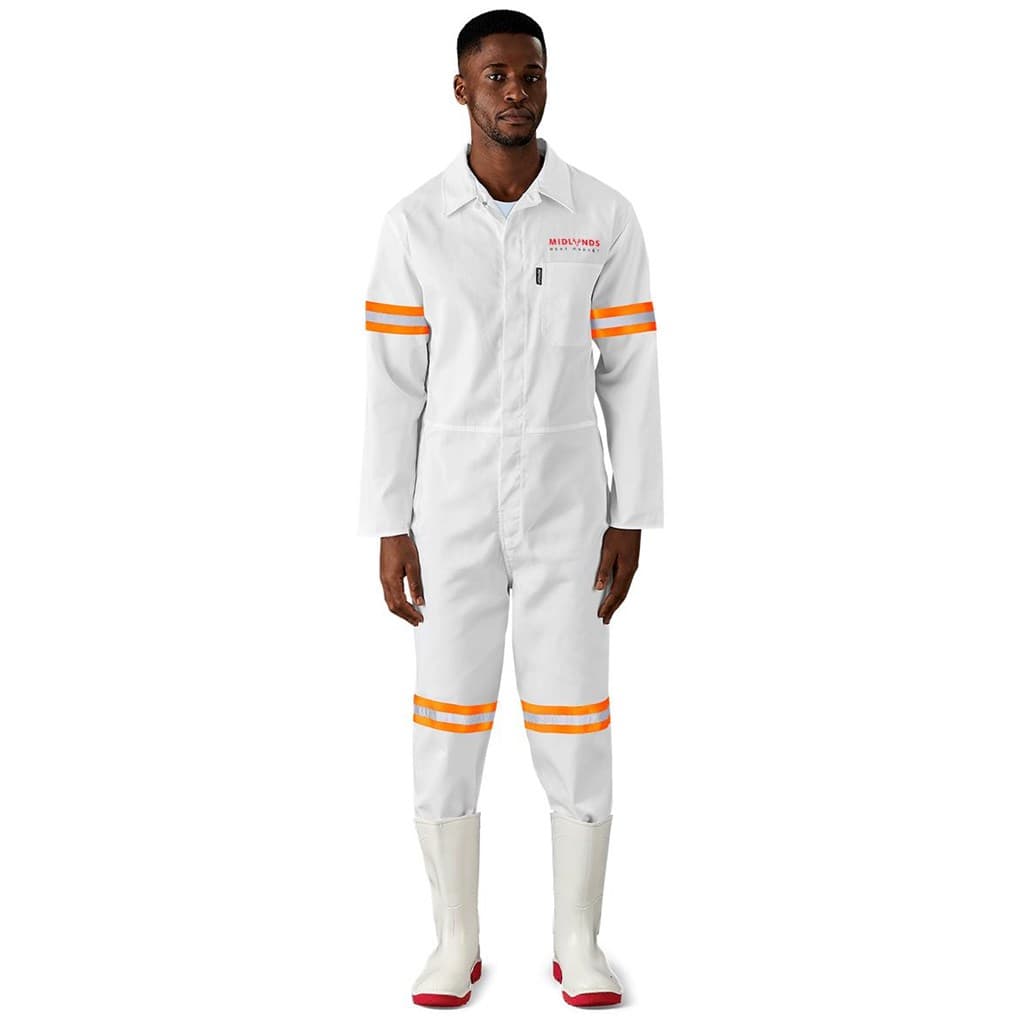 Safety Polycotton Boiler Suit – Reflective Arms Legs & Back – Orange Tape