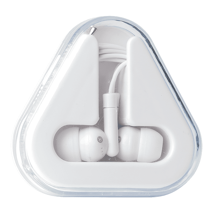 Earphones in Triangular Protective Case