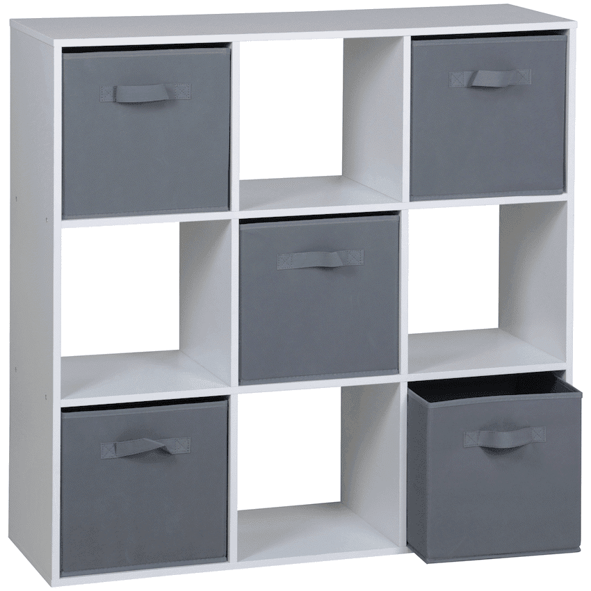 Everfurn Ninefold Bookshelf with 5 Storage Bins