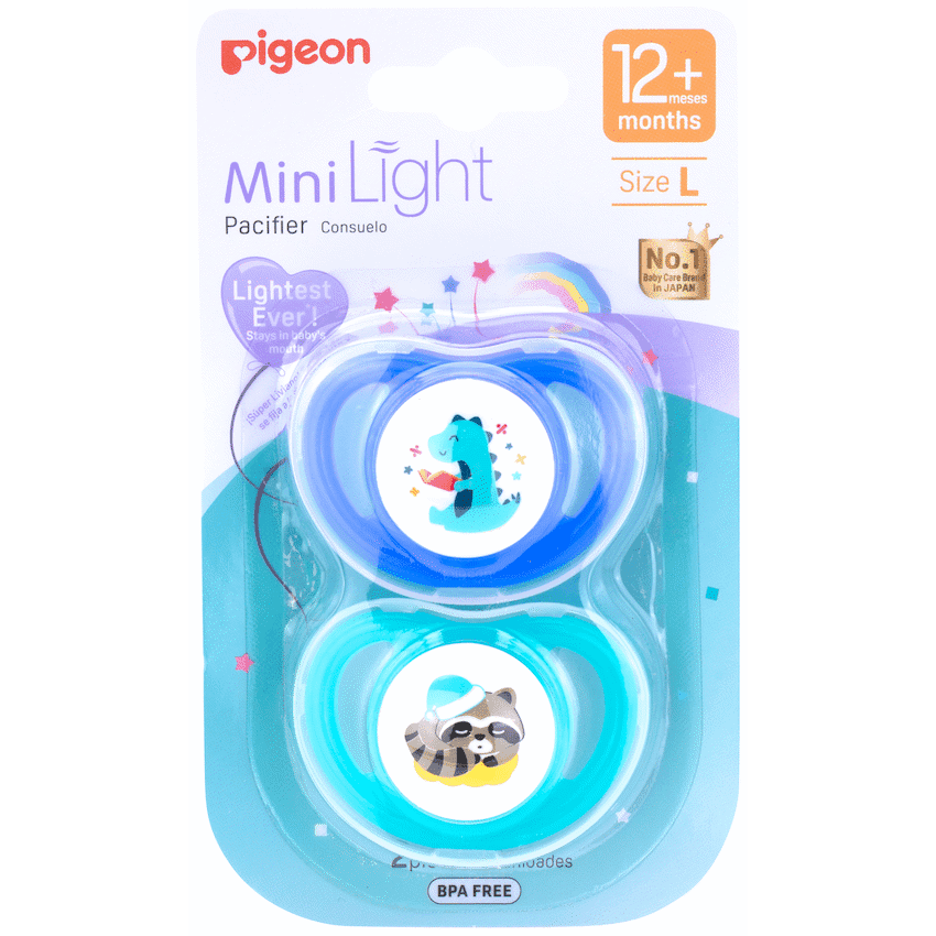 Pigeon – Minilight Pacifier (2 Pc) – L – Dino Read/Raccoon