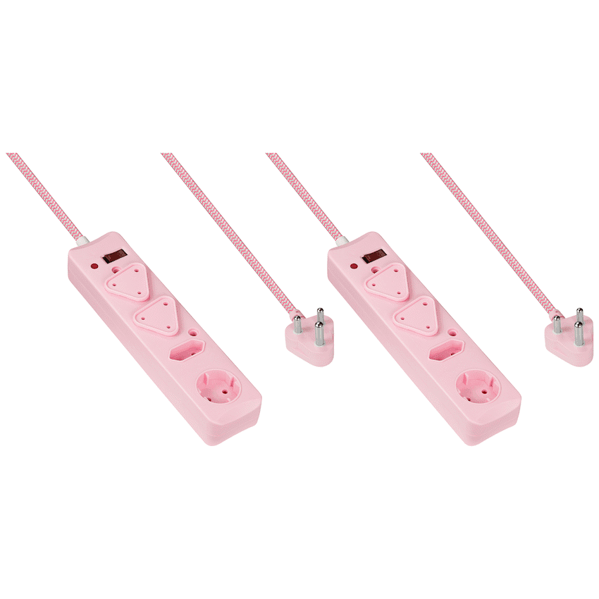 SWITCHED 4 Way Surge Multiplug 0.5M Braided Cord Pink
