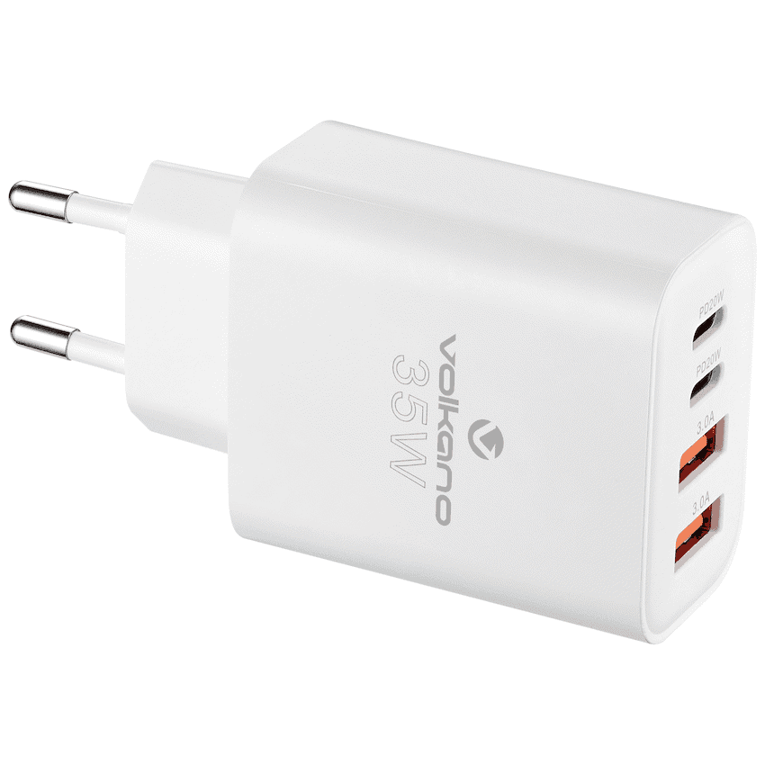Volkano Quad Series 2x PD USB-C 2x USB-A 3a 35W Wall Charger