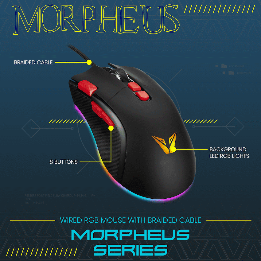 VX Gaming Morpheus Series Wired RGB Mouse with Braided Cable thumbnail 3