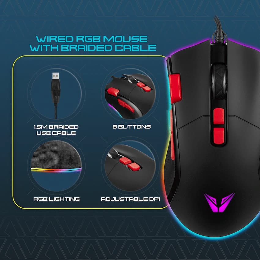 VX Gaming Morpheus Series Wired RGB Mouse with Braided Cable thumbnail 6