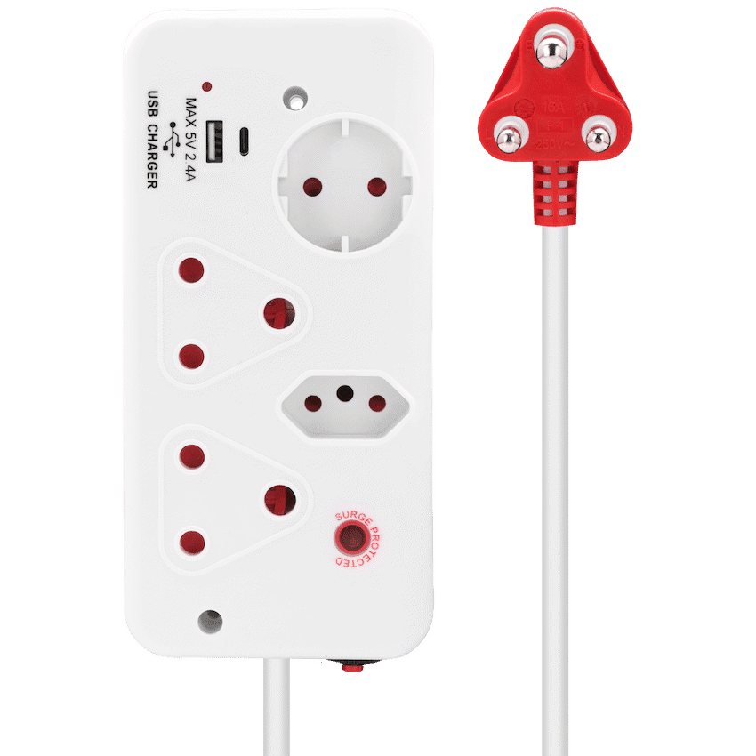 Ellies 4-Way Medium Surge Multiplug with USB-A+USB-C 0.5m