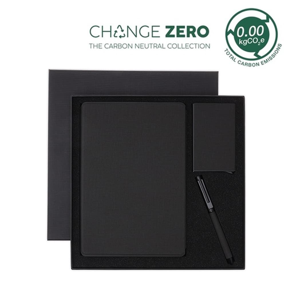 TESSIN – CHANGE ZERO Sustainable Gift Set with Refillable Notebook, Pen & Cardholder – Black