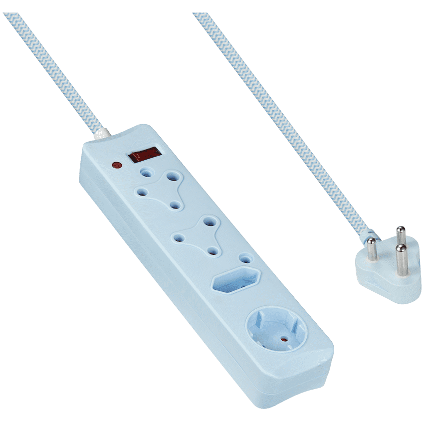 SWITCHED 4 Way Medium Surge Protected Multiplug 0.5M Braided Cord Blue